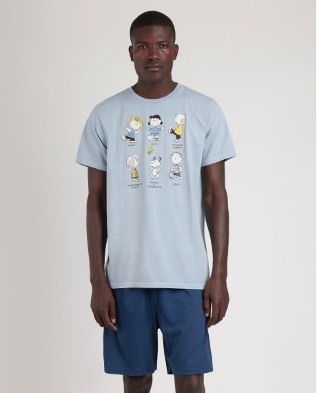 PEANUTS Pijama Manga Corta Party Friends para Hombre AZUL