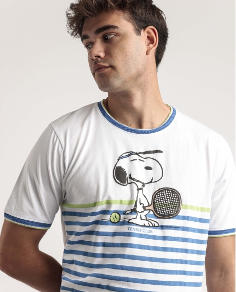 PEANUTS Pijama Manga Corta Tennis Club para Hombre AZUL 2