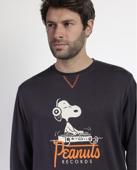 PEANUTS Pijama Manga Larga Records para Hombre MARENGO 2