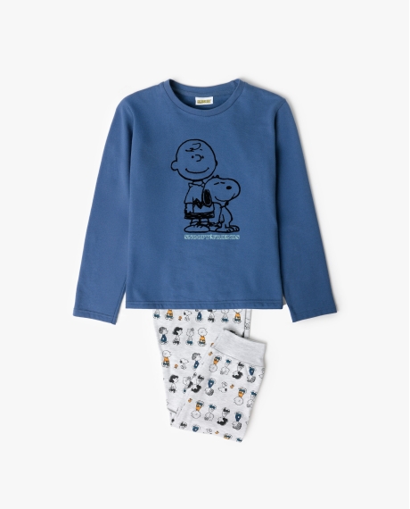 PEANUTS Pijama Manga Larga Felpa Snoopy&Friends para Niño AZUL
