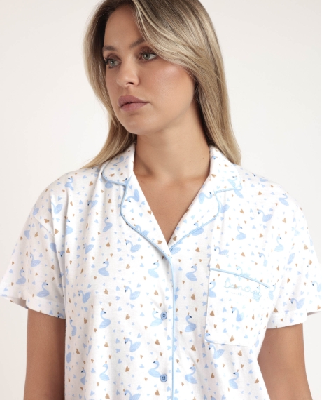 ADMAS Pijama Abierto Manga Corta Dancing With Swans para Mujer AZUL 2