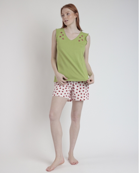 ADMAS Pijama Sin Mangas Strawberry Field para Mujer VERDE