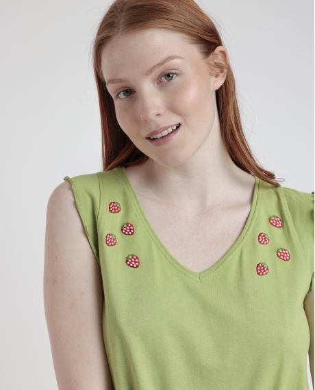 ADMAS Pijama Sin Mangas Strawberry Field para Mujer VERDE 2