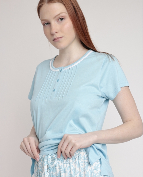 ADMAS CLASSIC Pijama Manga Corta Spring Leaves para Mujer AZUL 2