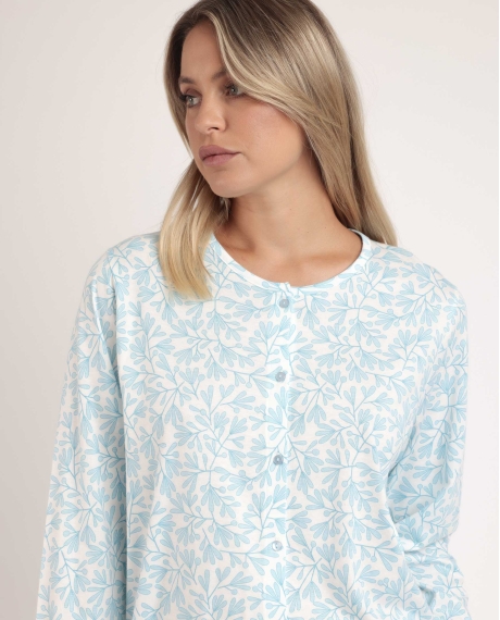 ADMAS CLASSIC Pijama Abierto Manga Larga Spring Leaves para Mujer AZUL 2