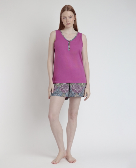 ADMAS Pijama Sin Mangas Mandala Flower para Mujer MORADO