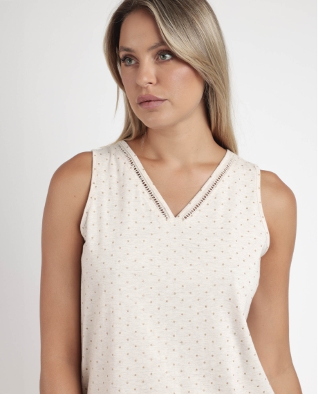 ADMAS CLASSIC Pijama Sin Mangas Organic Dots para Mujer BEIGE 2