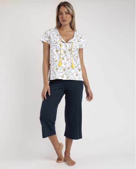 ADMAS Pijama Abierto Manga Caída Sailor Admas para Mujer AZUL