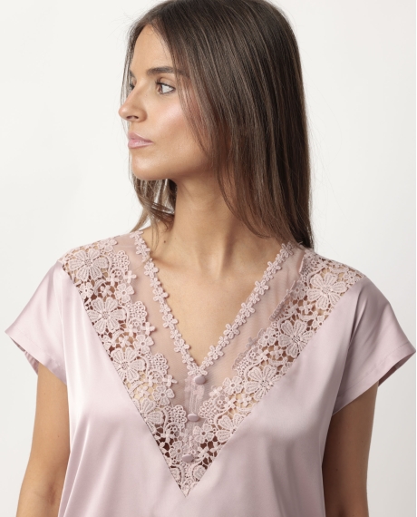 ADMAS CLASSIC Pijama Manga Caída Satin And Guipur para Mujer MALVA 2