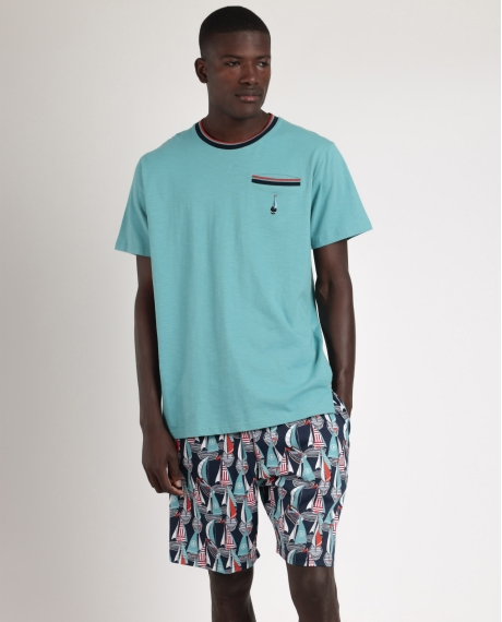 ADMAS Pijama Manga Corta Boat Race para Hombre AZUL
