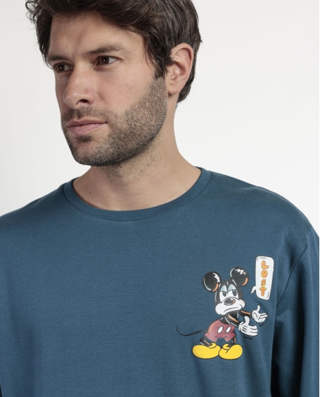 DISNEY Pijama Manga Larga Felpa Lost Mickey para Hombre AZUL 2