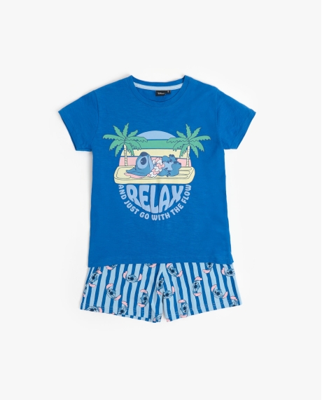 DISNEY Pijama Manga Corta Stitch Waves para Niño AZUL