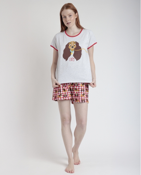 DISNEY Pijama Manga Corta Lady And The Tramp para Mujer ROJO