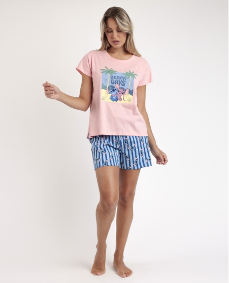 DISNEY Pijama Manga Corta Stitch Waves para Mujer ROSA