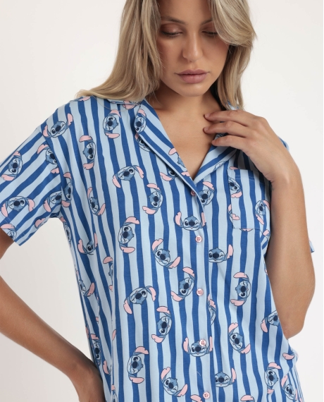 DISNEY Pijama Abierto Manga Corta Stitch Waves para Mujer AZUL 2