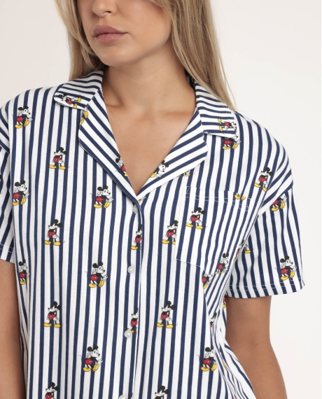 DISNEY Pijama Abierto Manga Corta Mickey Ny Summer para Mujer AZUL 2