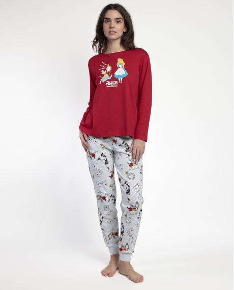 DISNEY Pijama Manga Larga Red Alice in Wonderland para Mujer ROJO