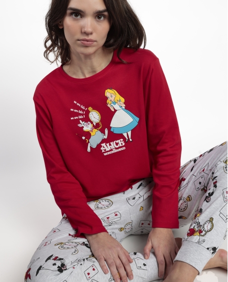 DISNEY Pijama Manga Larga Red Alice in Wonderland para Mujer ROJO 2