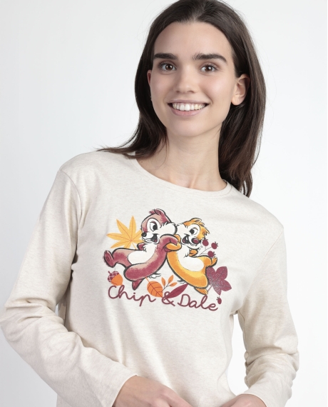 DISNEY Pijama Manga Larga Chip N´Dale para Mujer BEIGE 2