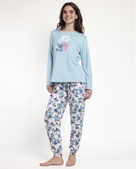 DISNEY Pijama Manga Larga Stitch Angel para Mujer AZUL