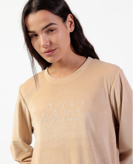 ADMAS HOME Pijama Manga Larga Terciopelo Adm Home para Mujer BEIGE 2
