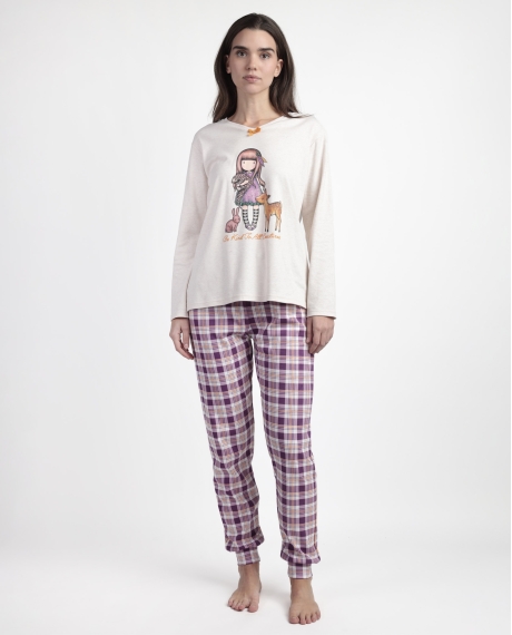 SANTORO GORJUSS Pijama Manga Larga Be Kind To All Creatures para Mujer BEIGE
