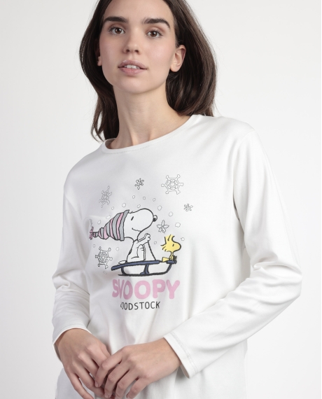 PEANUTS Pijama Manga Larga Crudo Snow Drift para Mujer CRUDO 2