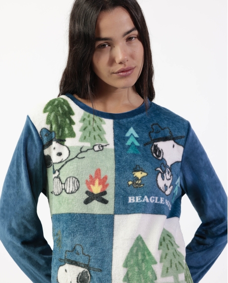 PEANUTS Pijama Manga Larga Terciopelo Beagle Scout para Mujer AZUL 2