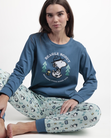 PEANUTS Pijama Manga Larga Beagle Scout para Mujer AZUL 2