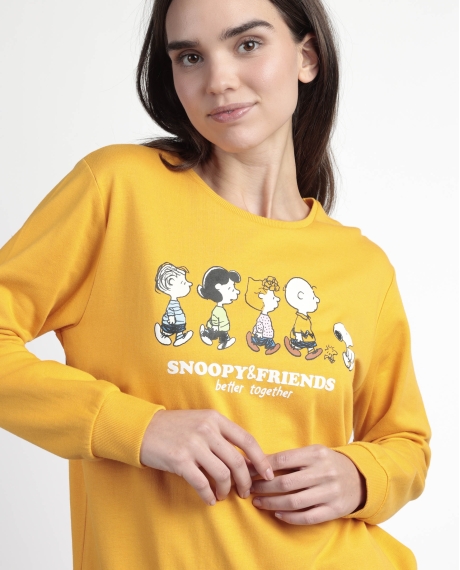 PEANUTS Pijama Manga Larga Felpa Snoopy&Friends para Mujer MOSTAZA 2