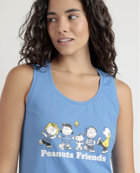 PEANUTS Pijama Sin Mangas Party Friends para Mujer AZUL 2