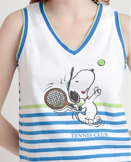 PEANUTS Pijama Sin Mangas Tennis Club para Mujer AZUL 2