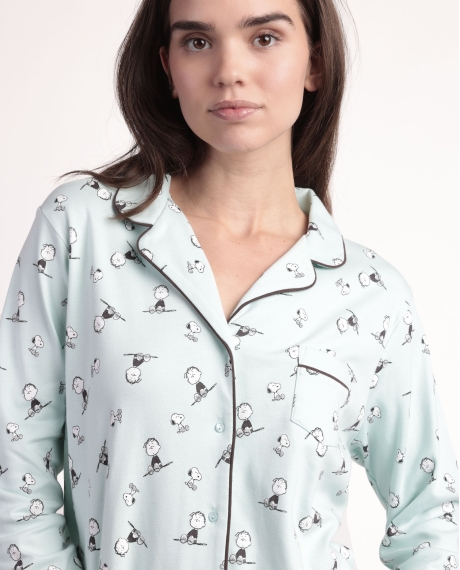 PEANUTS Pijama Manga Larga Abierto Sleep Society para Mujer AZUL 2