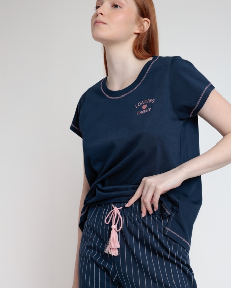 STAY AT HOME Pijama Manga Corta Loading Energy para Mujer MARINO 2
