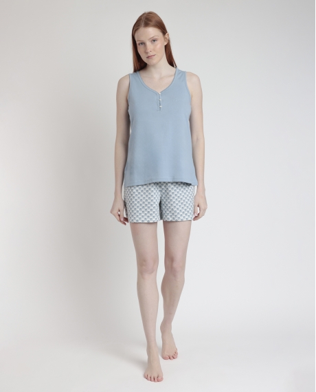 STAY AT HOME Pijama Sin Mangas Greek Style para Mujer AZUL