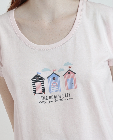 ADMAS Pijama Manga Caída Beach Life para Mujer ROSA 2