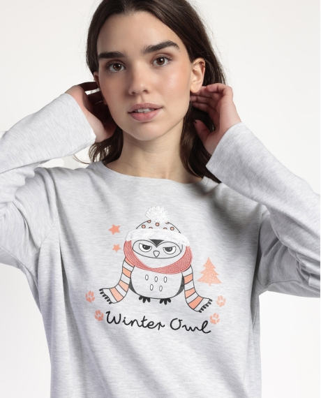 ADMAS Pijama Manga Larga Winter Owl para Mujer GRIS JASPE 2