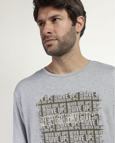 ADMAS Pijama Manga Larga Never Give Up para Hombre GRIS JASPE 2