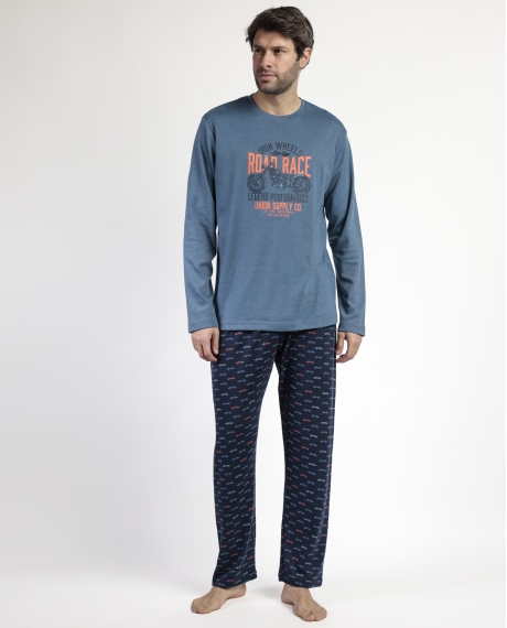 ADMAS Pijama Manga Larga Road Race para Hombre AZUL