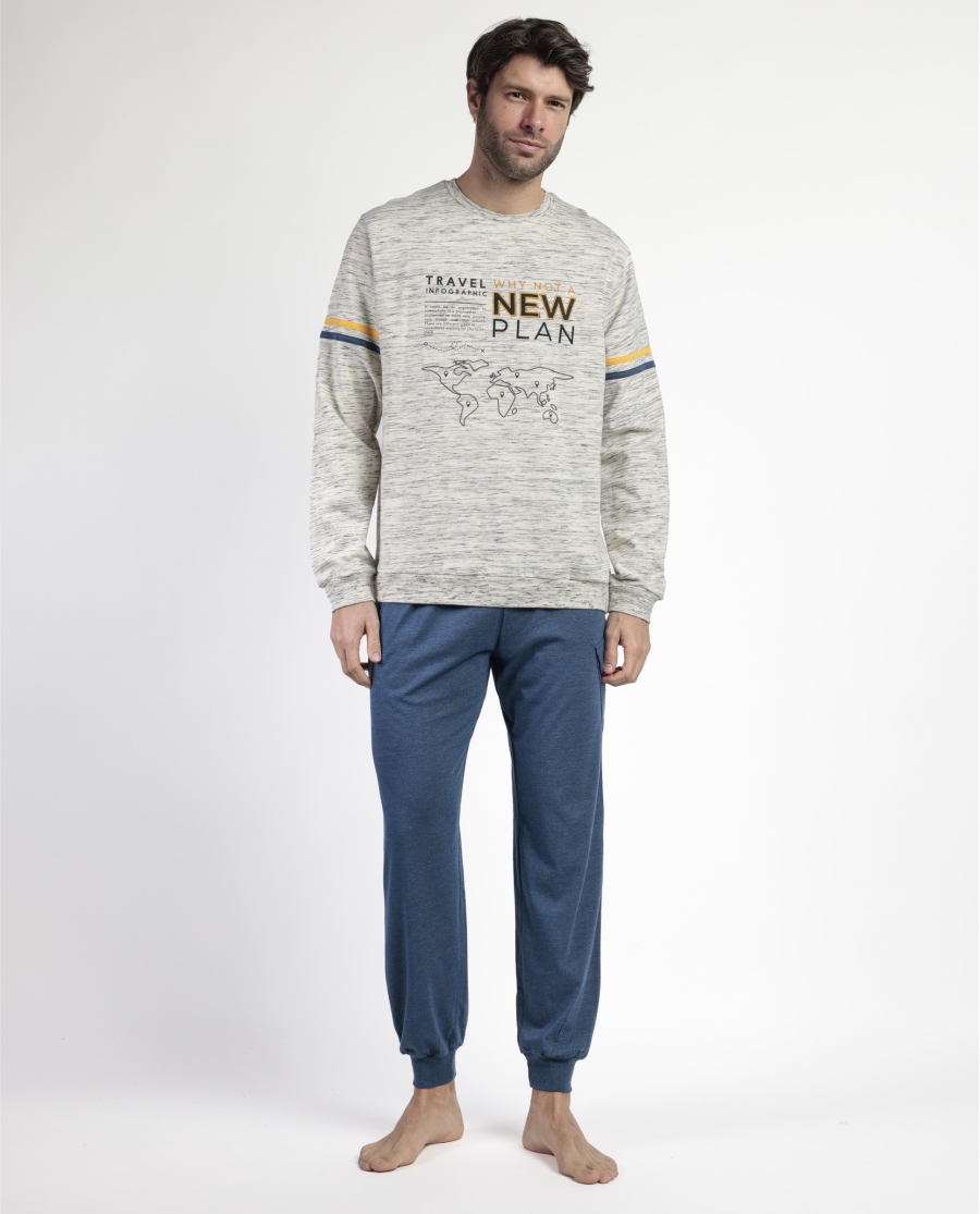 NEW PLAN Pijama Manga Larga Felpa Amber para Hombre PIEDRA NEW PLAN Pijama Manga Larga Felpa Amber para Hombre PIEDRA