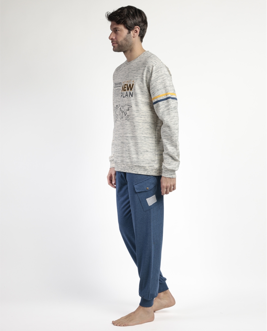 NEW PLAN Pijama Manga Larga Felpa Amber para Hombre PIEDRA NEW PLAN Pijama Manga Larga Felpa Amber para Hombre PIEDRA