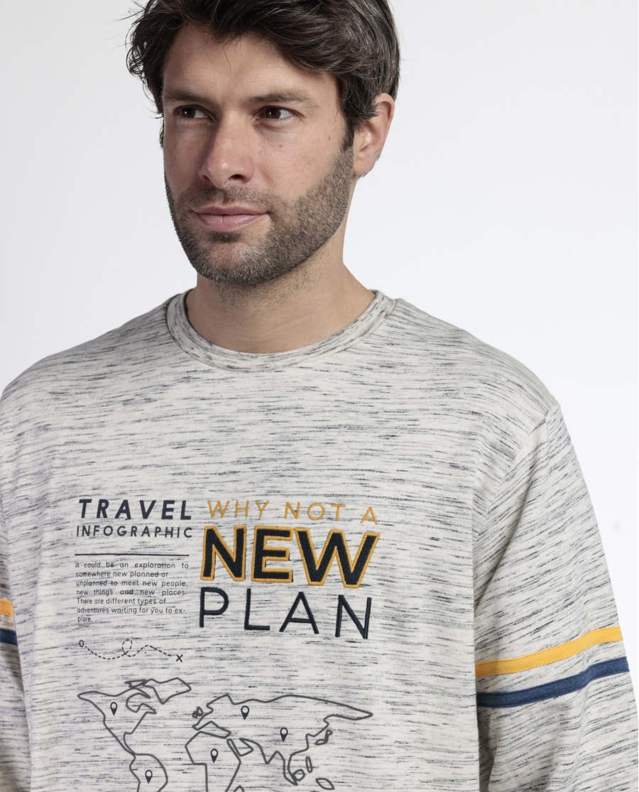 NEW PLAN Pijama Manga Larga Felpa Amber para Hombre PIEDRA NEW PLAN Pijama Manga Larga Felpa Amber para Hombre PIEDRA