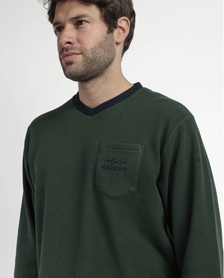 ADMAS MAGNIFIC Pijama Manga Larga Pico Smeraldo para Hombre VERDE 2