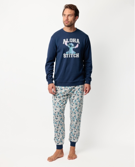 DISNEY Pijama Manga Larga Aloha Stitch para Hombre MARINO