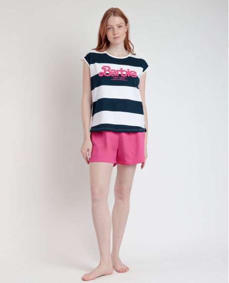 BARBIE Pijama Manga Caída Barbie Stripes para Mujer MARINO