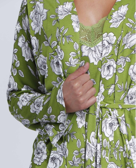 ADMAS GARDEN Bata Manga Larga Navy Flowers para Mujer HOJAS 2
