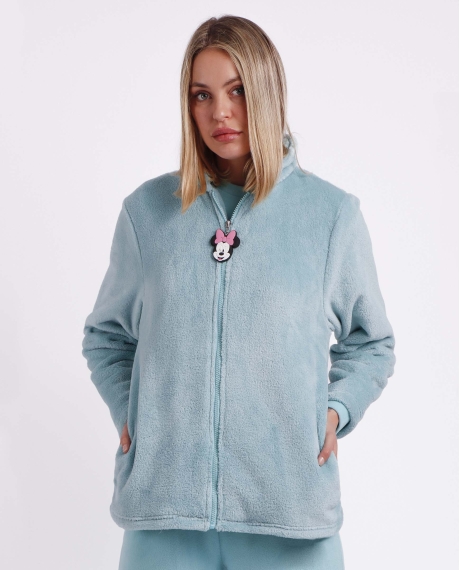 DISNEY Bata Manga Larga Calentita All Over Minnie para Mujer TURQUESA
