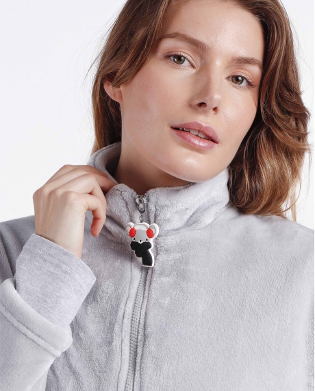 ADMAS Bata Manga Larga Calentita Good Morning Mouse para Mujer GRIS 2