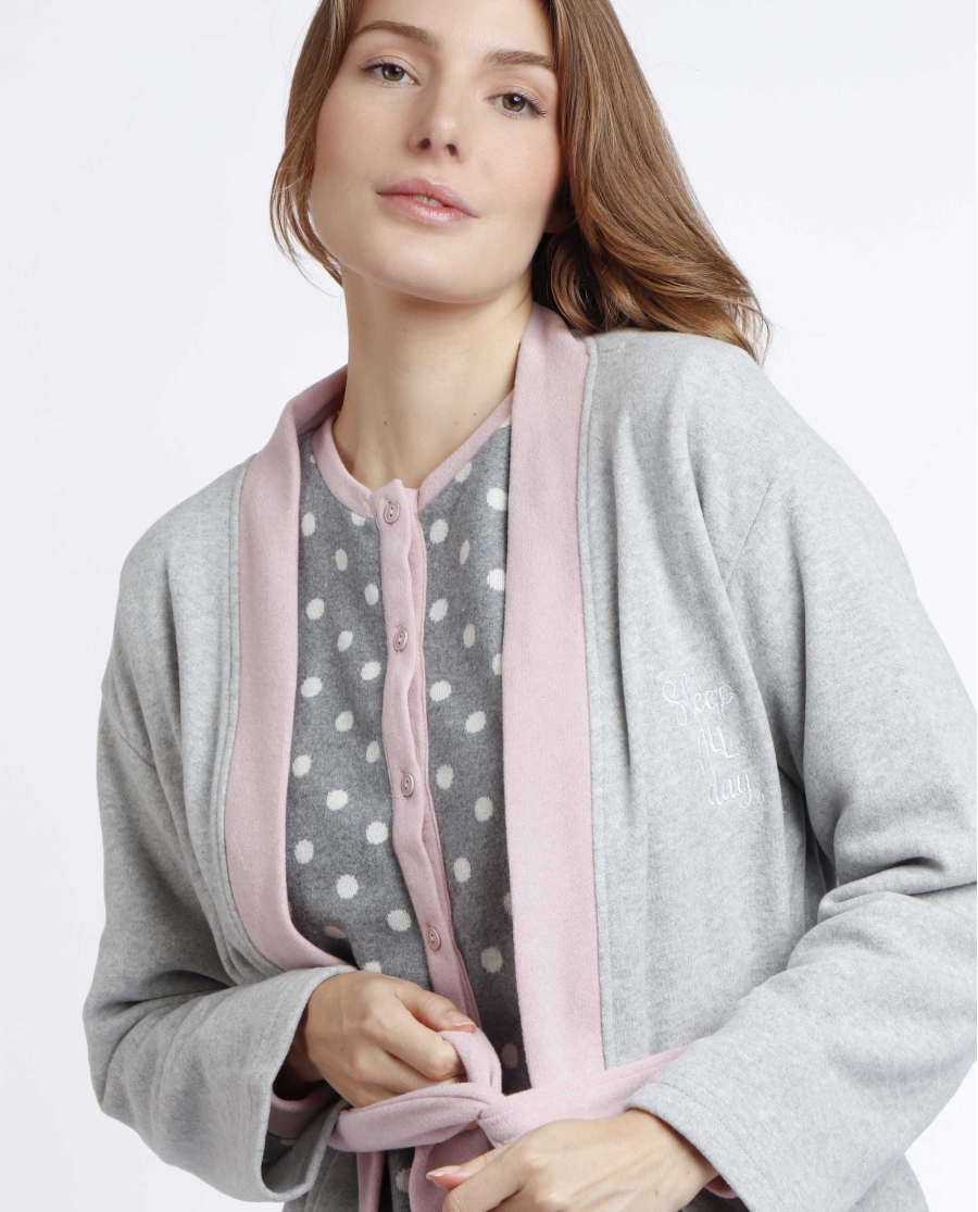 ADMAS Bata Manga Larga Sleep All Day para Mujer GRIS JASPE ADMAS Bata Manga Larga Sleep All Day para Mujer GRIS JASPE