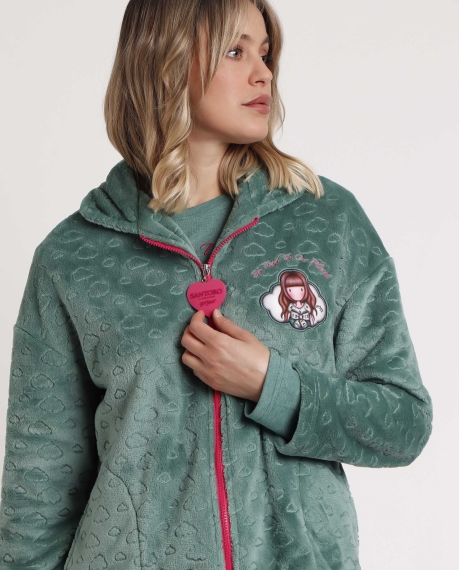 SANTORO GORJUSS Bata Manga Larga Calentita Be Kind To The Planet para Mujer VERDE HOJA 2